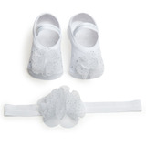 Kit Faixa De Cabelo E Sapatilha Brilho Branco 0 12 Meses