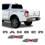 Kit Faixa Traseira Ford Ranger 2020 E Adesivo 4x4 Grafite