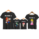 Kit Família 4 Pçs Camisetas Pai Mãe E Filhos Player Mario