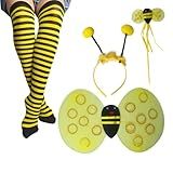 Kit Fantasia Abelhinha Festa Carnaval Cosplay Asa- Tiara- Varinha - Meia Calça 5-8