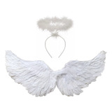 Kit Fantasia Anjo Asa Atacado Adulto Auréola Penas Festa
