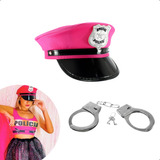 Kit Fantasia Boina Policial Chapéu Carnaval Quepe Fbi