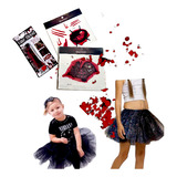 Kit Fantasia Bruxa Halloween Tutu Com Sangue E Tatuagem