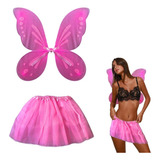 Kit Fantasia Carnaval Feminina Asa De Borboleta Saia Fada