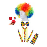 Kit Fantasia De Palhaço C Peruca Nariz Gravata Suspensório
