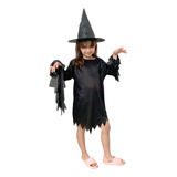 Kit Fantasia Infantil Vestido Chapéu Bruxinha Halloween