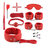 Kit Fantasia Luxo Máscara Chicote Algema 7 Peças Vermelho