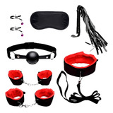 Kit Fantasia Máscara Chicote Colar 7 Pçs Preto Vermelho Rosa