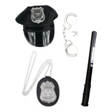 Kit Fantasia Policial C Quepe Algema Cassetete E Distintivo