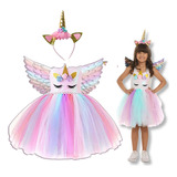 Kit Fantasia Unicórnio Infantil Completa Tiara Asa Carnaval