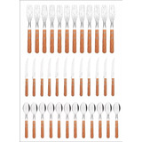 Kit Faqueiro Com Garfo Colher Faca Inox Cabo Madeira 36pçs