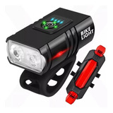 Kit Farol Bike 2 Led Cree T6 Usb Com Medidor Sinalizador