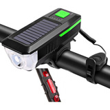 Kit Farol Bike Led Solar Recarregável Buzina Sinalizador