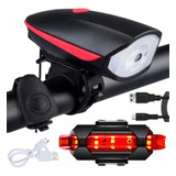Kit Farol Buzina E Lanterna Bike Led Recarregável Bicicleta