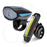 Kit Farol Com Buzina   Lanterna Bike Led 2 Cores Sinalizador