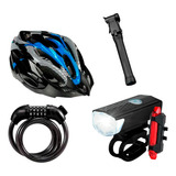 Kit Farol E Lanterna Bike Usb Cadeado Capacete Bomba Ar Mtb