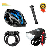 Kit Farol E Lanterna Bike Usb Cadeado Capacete Bomba Ar Mtb