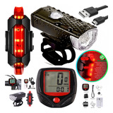 Kit Farol Lanterna Bicicleta Com Velocímetro Bike Ultra Led