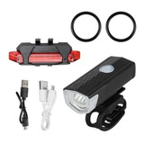 Kit Farol Lanterna Bike Recarregável Usb Iluminação Noturna