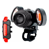 Kit Farol Lanterna Bike T6 Recarregável Com Pisca Traseiro