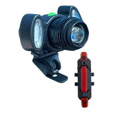 Kit Farol Lanterna Bike T6 Recarregável Com Pisca Traseiro