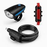 Kit Farol LED 250 Lm - Buzina 140 DB - Lanterna Traseira USB 4 Modos - Cadeado Bike 70 Cm - 12 Mm Silicone - Impermeável - Recarregável
