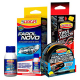 Kit Farol Novo Com Renovador De Plásticos Tira Riscos Luxcar