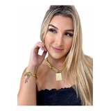 Kit Feminino Cordão E Pulseira Ping Grumet 13mm Banhado Ouro