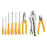 Kit Ferramenta 9 Peças: 3 Chaves Philips + 3 Chaves De Fenda + Alicate Universal + Alicate De Corte + Alicate De Pressão Mordente Curvo - Tramontina