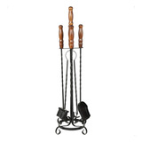Kit Ferramentas De Limpeza Conservação Lareira Cabo Madeira