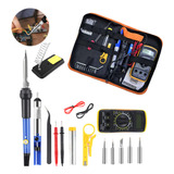 Kit Ferro De Solda Ajuste Temp Multimetro Pasta Sugador 60w