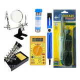 Kit Ferro Solda Hikari Multimetro Lupa Suporte Solda Sugador