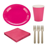Kit Festa 10 Pratos Copos Guardanapos Garfos Rosa Pink