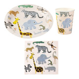 Kit Festa 10 Pratos Copos Papel Guardanapos Tema Safari