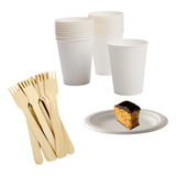 Kit Festa Biodegradável Copo prato talher 100un De Cada Item