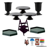 Kit Festa Boleira Vaso Bandeja Escadinha P Doces 8 Peças