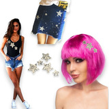 Kit Festa Carnaval Fantasia Peruca Estrela Metalizad Brilho