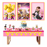 Kit Festa Fácil Decoração Prática Minions Rosa 64 Peças