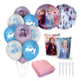 Kit Festa Frozen Balões Pratos Copos Guard E Garfos