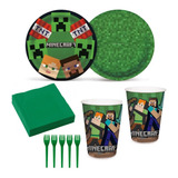 Kit Festa Minecraft Pratos copo guardanapos garfos