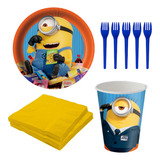 Kit Festa Minions Pratos Copos Guardanapos Garfos