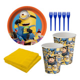 Kit Festa Minions Pratos Copos Guardanapos Garfos