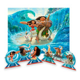 Kit Festa Moana Decoração Painel Gigante 6 Display De Mesa