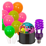 Kit Festa Neon Com Globo De Luz Rgb Lâmpada Uv E Balões 27pç