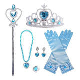 Kit Festa Princesa Cinderela Luvas Brinco Coroa E Varinha Cor Azul