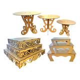Kit Festa Provençal Arabesco 9 Peças Bandeja Banquinho Mdf