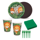 Kit Festa Safari 2 Prato Copo Garfos Guardanapos