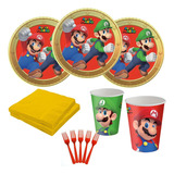 Kit Festa Super Mário Copos pratos garfos guardanapos