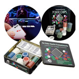 Kit Fichas Poker 100 Pç   Dois Baralhos Cartas Botão Dealer