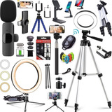 Kit Filmagem Luz Tripé Microfone Sem Fio Profissional 10pçs